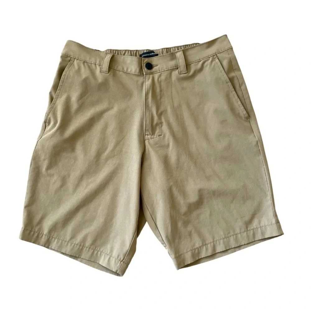 Banana Republic Men’s Comfort Flat Front Shorts 34 Khaki Tan 9’’ Inseam Casual